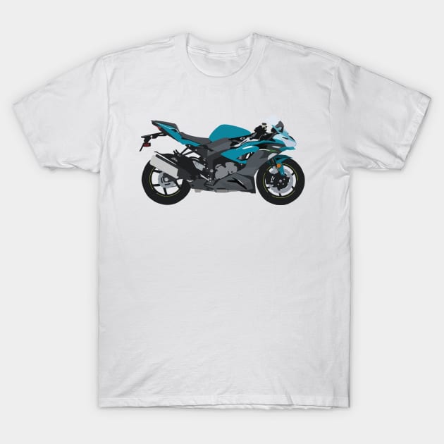 Motorcycle Kawasaki Ninja ZX-6R PEARL NIGHTSHADE TEAL T-Shirt by WiredDesigns